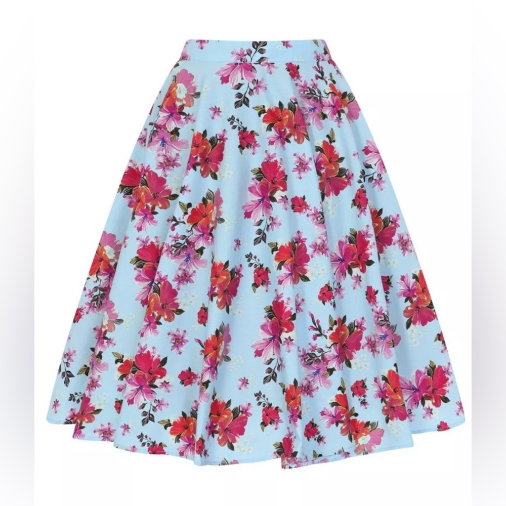 Hell Bunny 3XL Light Blue Floral Alyssa 50s Skirt